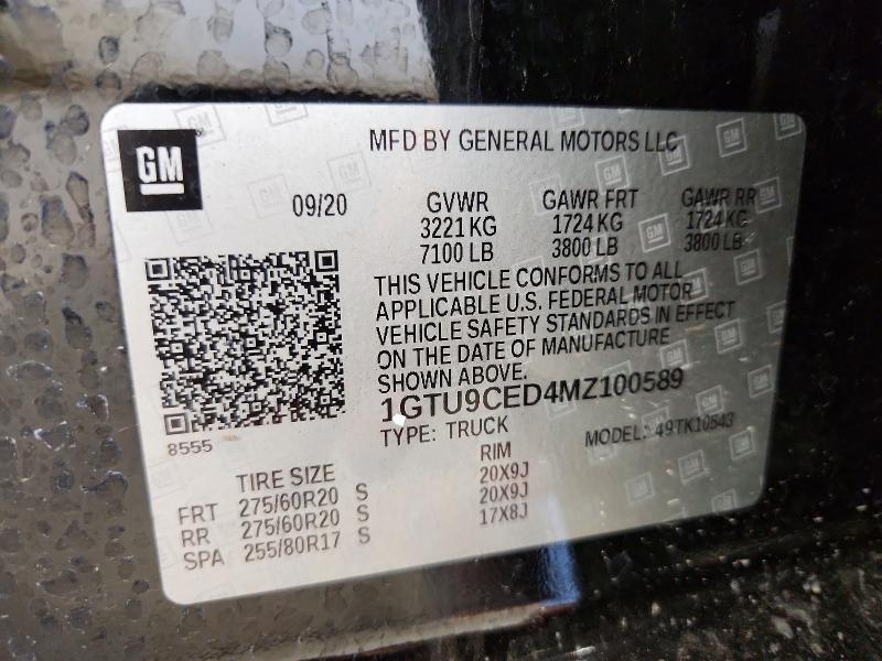 Aukcja sprzedaży 2021 Gmc Sierra, vin: 1GTU9CED4MZ100589, numer aukcji: 53304266