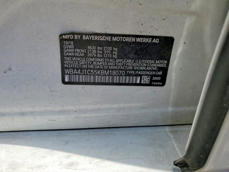 54067506 :رقم المزاد ، WBA4J1C55KBM18070 vin ، 2019 Bmw 430i مزاد بيع
