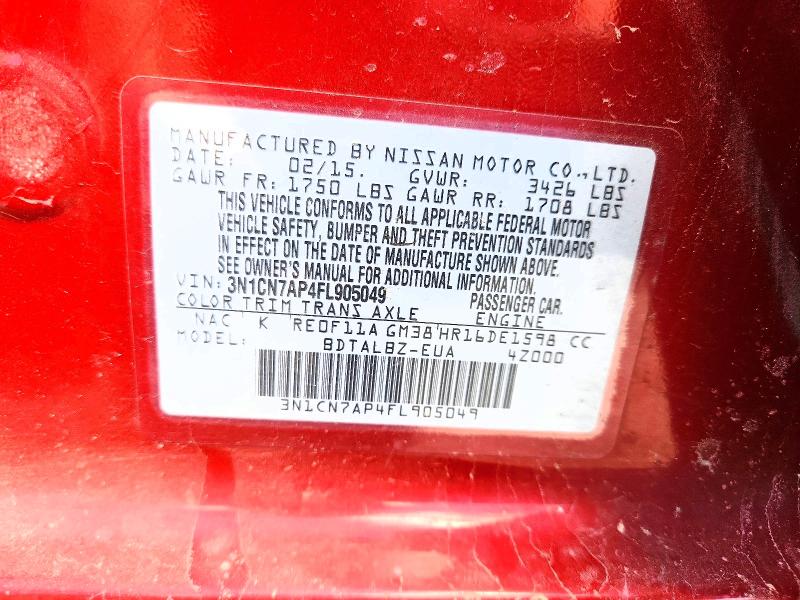 51522456 :رقم المزاد ، 3N1CN7AP4FL905049 vin ، 2015 Nissan Versa مزاد بيع