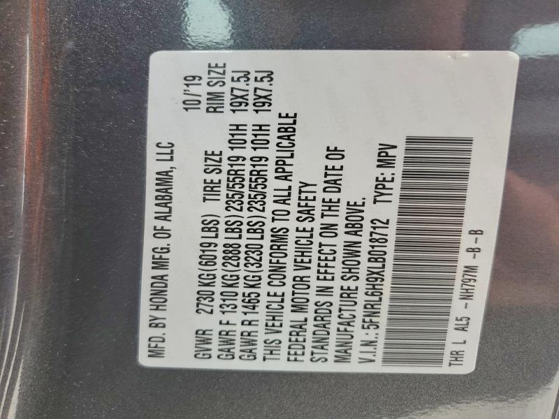 52995716 :رقم المزاد ، 5FNRL6H9XLB018712 vin ، 2020 Honda Odyssey مزاد بيع