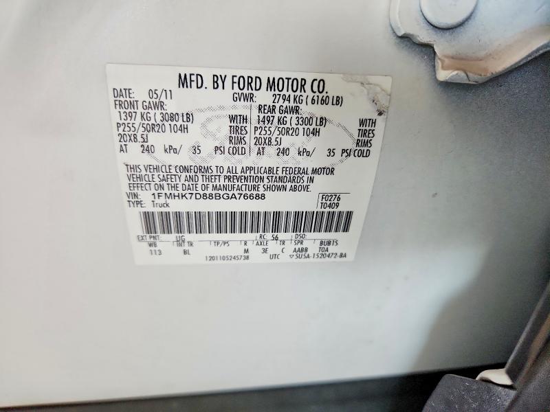 54697676 :رقم المزاد ، 1FMHK7D88BGA76688 vin ، 2011 Ford Explorer مزاد بيع