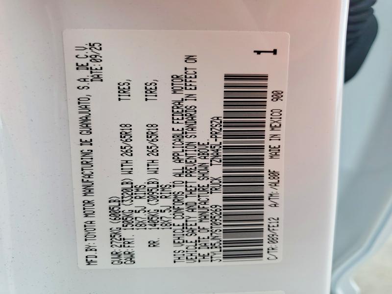 54547046 :رقم المزاد ، 3TYLB5JN7ST095269 vin ، 2025 Toyota Tacoma مزاد بيع