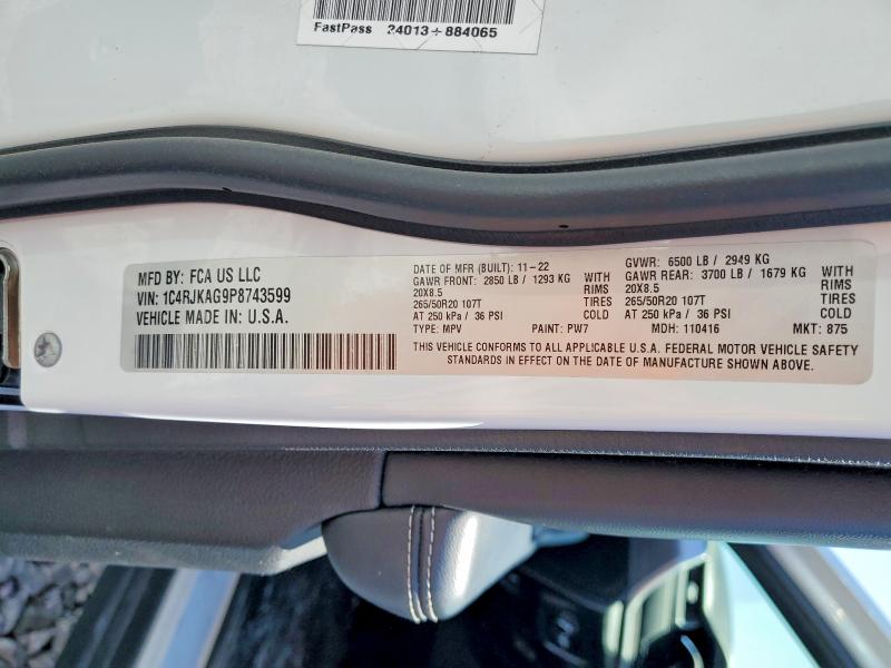 2023 Jeep Grand Cherokee მანქანა იყიდება აუქციონზე, vin: 1C4RJKAG9P8743599, აუქციონის ნომერი: 97946735