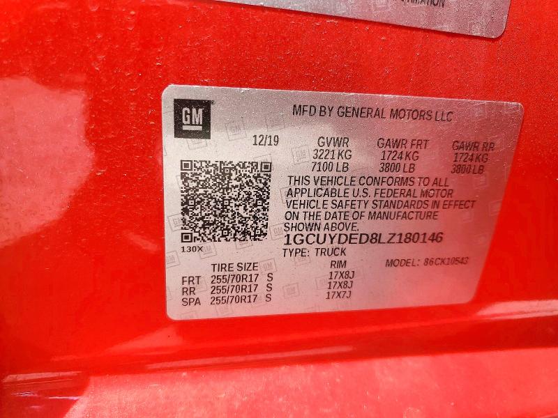 Aukcja sprzedaży 2020 Chevrolet Silverado, vin: 1GCUYDED8LZ180146, numer aukcji: 54559006