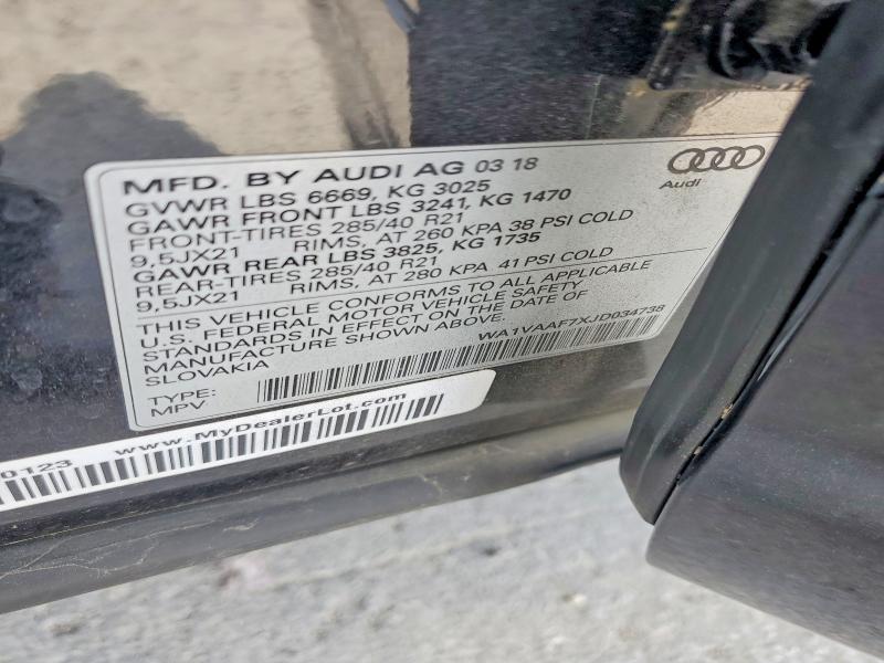 Aukcja sprzedaży 2018 Audi Q7, vin: WA1VAAF7XJD034738, numer aukcji: 54249916