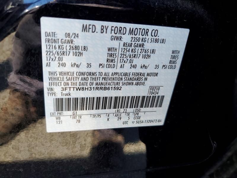 2024 Ford Maverick მანქანა იყიდება აუქციონზე, vin: 3FTTW8H31RRB61592, აუქციონის ნომერი: 54195366