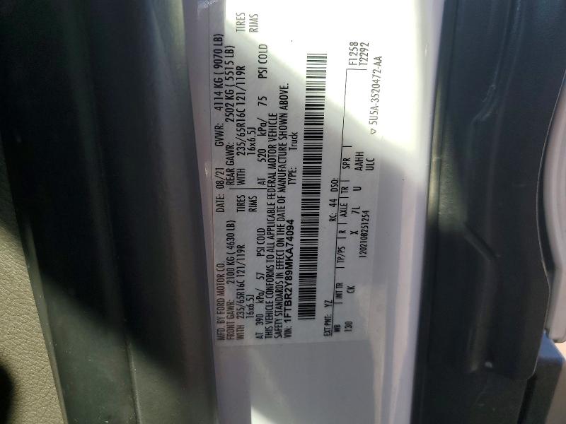 Продаж на аукціоні авто 2021 Ford Transit, vin: 1FTBR2Y89MKA74094, номер лоту: 52264666