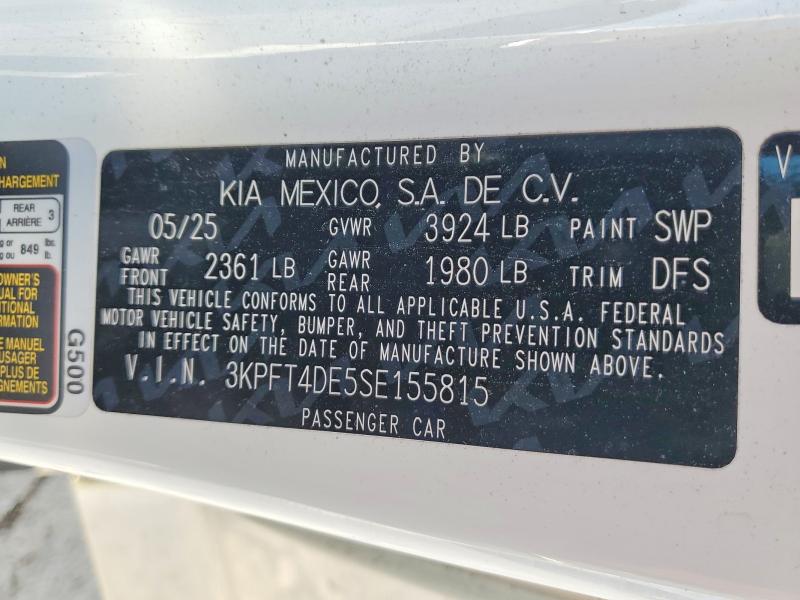 2025 Kia K4 მანქანა იყიდება აუქციონზე, vin: 3KPFT4DE5SE155815, აუქციონის ნომერი: 52548086