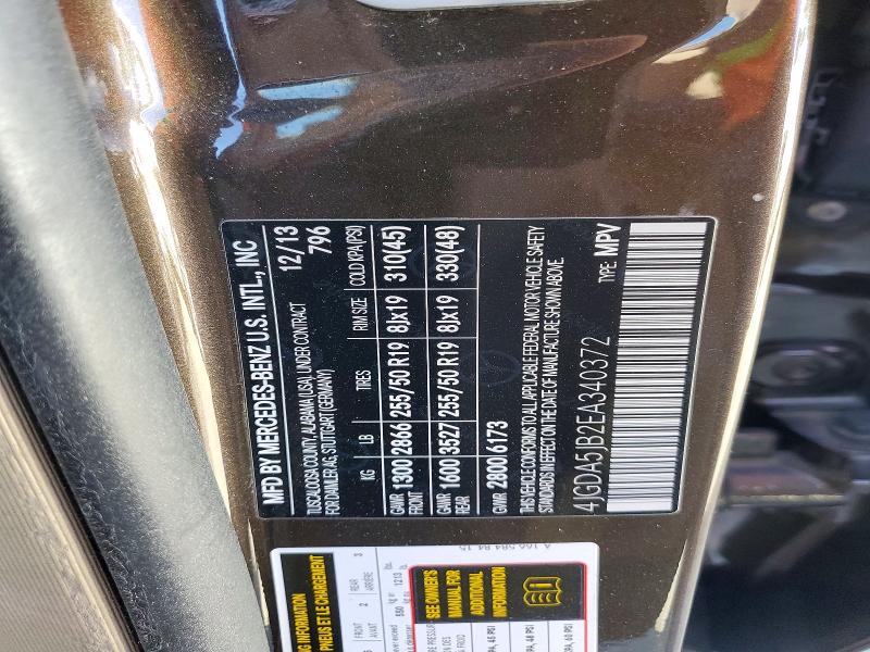 53627766 :رقم المزاد ، 4JGDA5JB2EA340372 vin ، 2014 Mercedes-benz Ml مزاد بيع