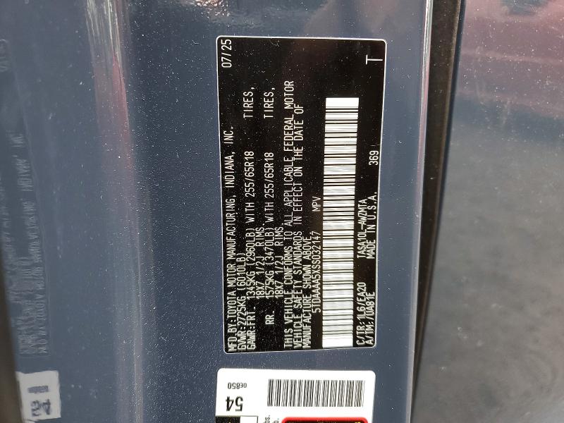 53205716 :رقم المزاد ، 5TDAAAA5XSS032147 vin ، 2025 Toyota Grand Highlander مزاد بيع