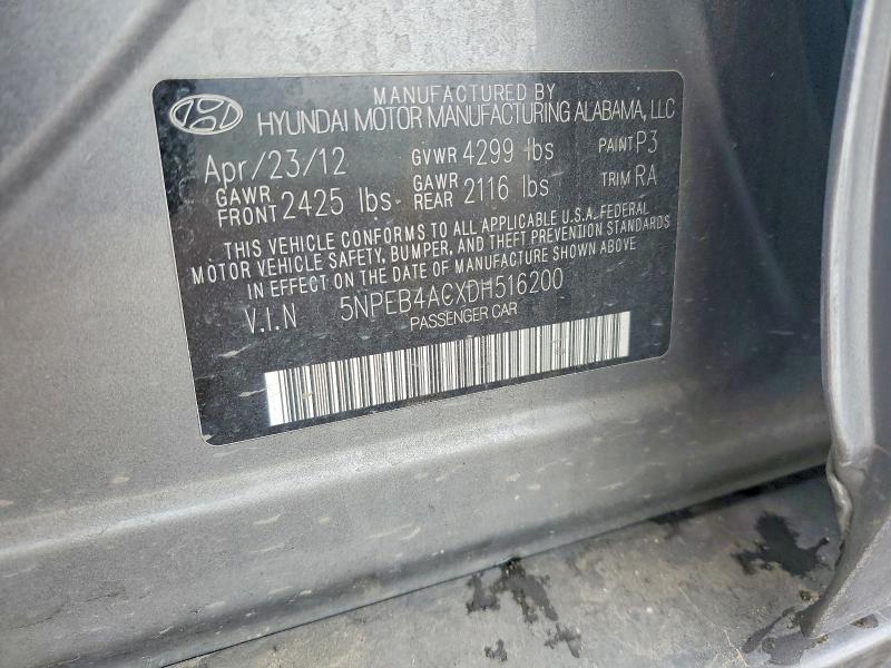 Aukcja sprzedaży 2013 Hyundai Sonata, vin: 5NPEB4ACXDH516200, numer aukcji: 50804216