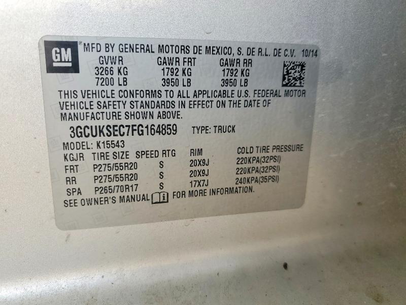 51153976 :رقم المزاد ، 3GCUKSEC7FG164859 vin ، 2015 Chevrolet Silverado مزاد بيع