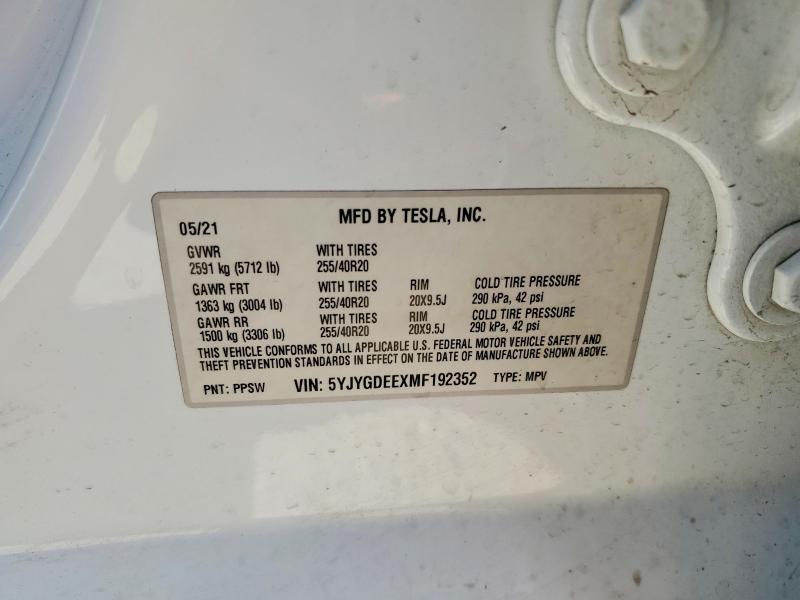 Продаж на аукціоні авто 2021 Tesla Model Y, vin: 5YJYGDEEXMF192352, номер лоту: 52596266