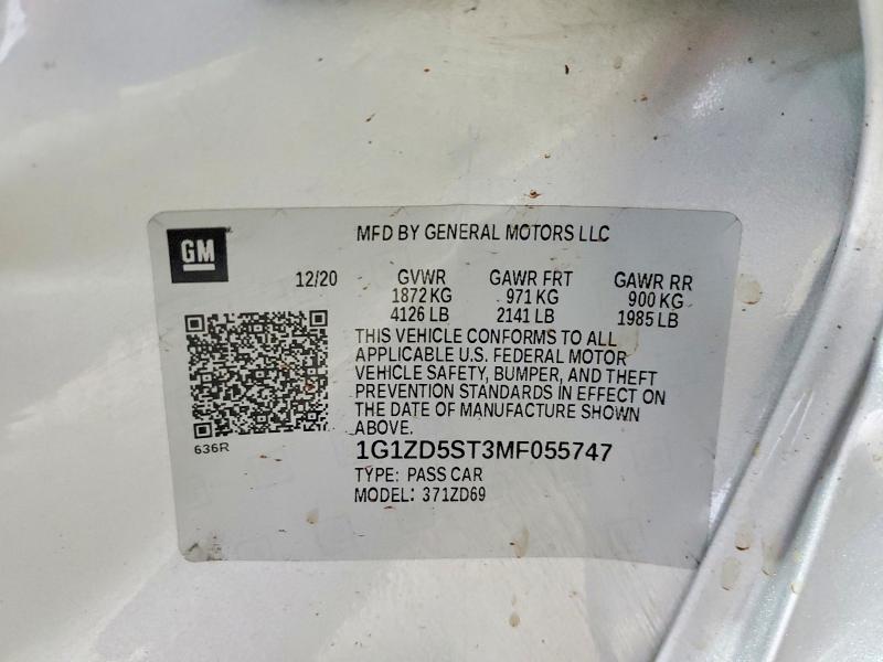 Продажа на аукционе авто 2021 Chevrolet Malibu, vin: 1G1ZD5ST3MF055747, номер лота: 54691216