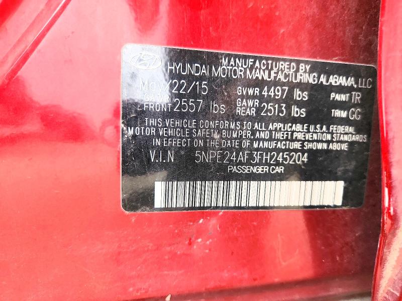 54625816 :رقم المزاد ، 5NPE24AF3FH245204 vin ، 2015 Hyundai Sonata مزاد بيع