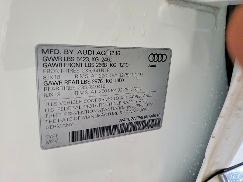 Продаж на аукціоні авто 2017 Audi Q5, vin: WA1C2AFP4HA094918, номер лоту: 52188156
