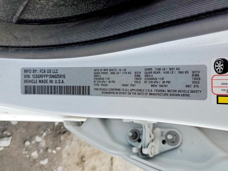 Продажа на аукционе авто 2025 Ram 1500, vin: 1C6SRFFP1SN625915, номер лота: 54271016