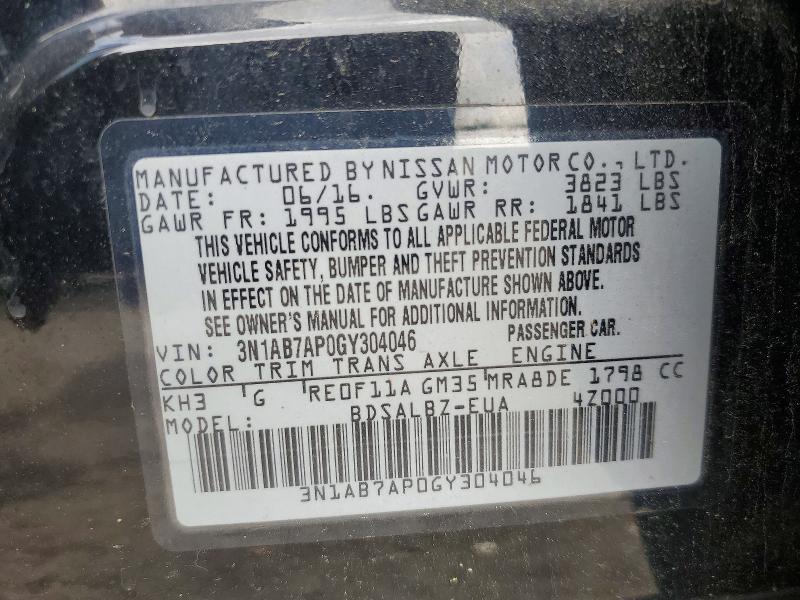 Aukcja sprzedaży 2016 Nissan Sentra, vin: 3N1AB7AP0GY304046, numer aukcji: 55018316