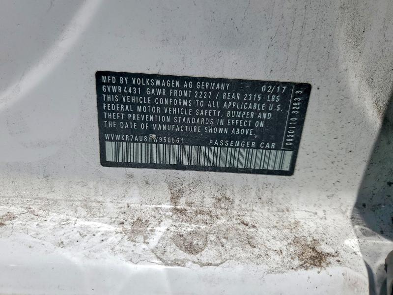 53119056 :رقم المزاد ، WVWKR7AU8HW950561 vin ، 2017 Volkswagen E-golf مزاد بيع