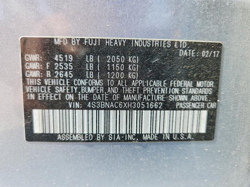 Продажа на аукционе авто 2017 Subaru Legacy, vin: 4S3BNAC6XH3051662, номер лота: 45796866