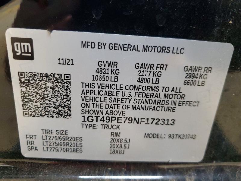 52688226 :رقم المزاد ، 1GT49PE79NF172313 vin ، 2022 Gmc Sierra مزاد بيع