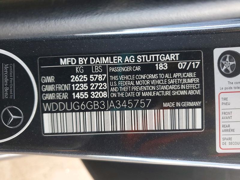 52503766 :رقم المزاد ، WDDUG6GB3JA345757 vin ، 2018 Mercedes-benz S مزاد بيع