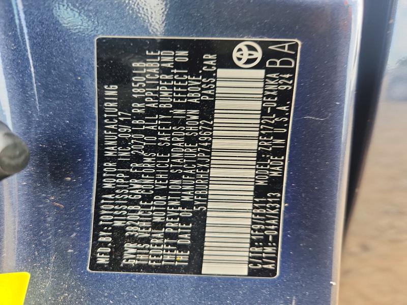 Продаж на аукціоні авто 2018 Toyota Corolla, vin: 5YFBURHEXJP749672, номер лоту: 55247696