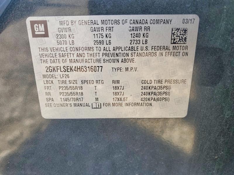 Aukcja sprzedaży 2017 Gmc Terrain, vin: 2GKFLSEK4H6316077, numer aukcji: 52163466