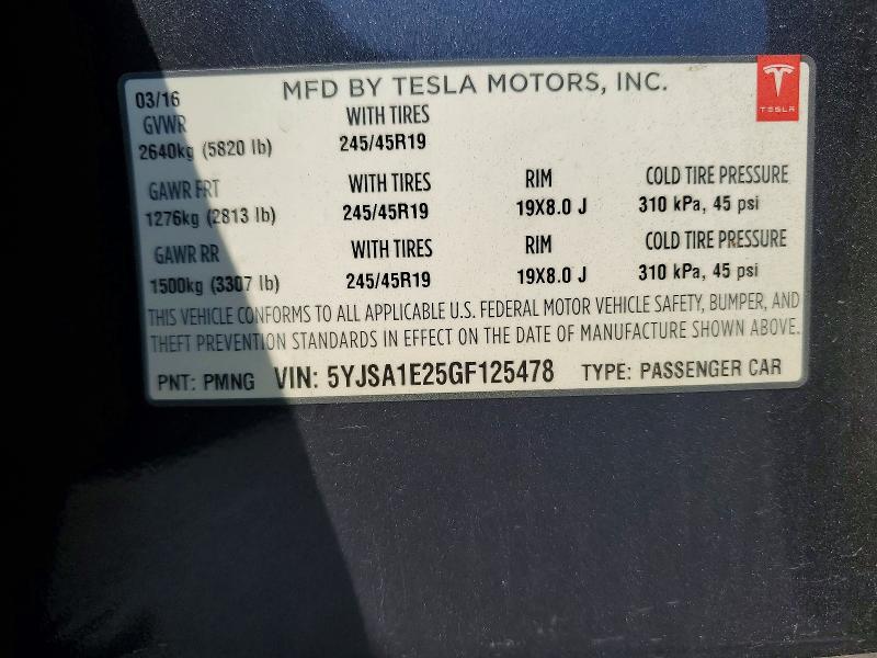 Продажа на аукционе авто 2016 Tesla Model S, vin: 5YJSA1E25GF125478, номер лота: 53447156