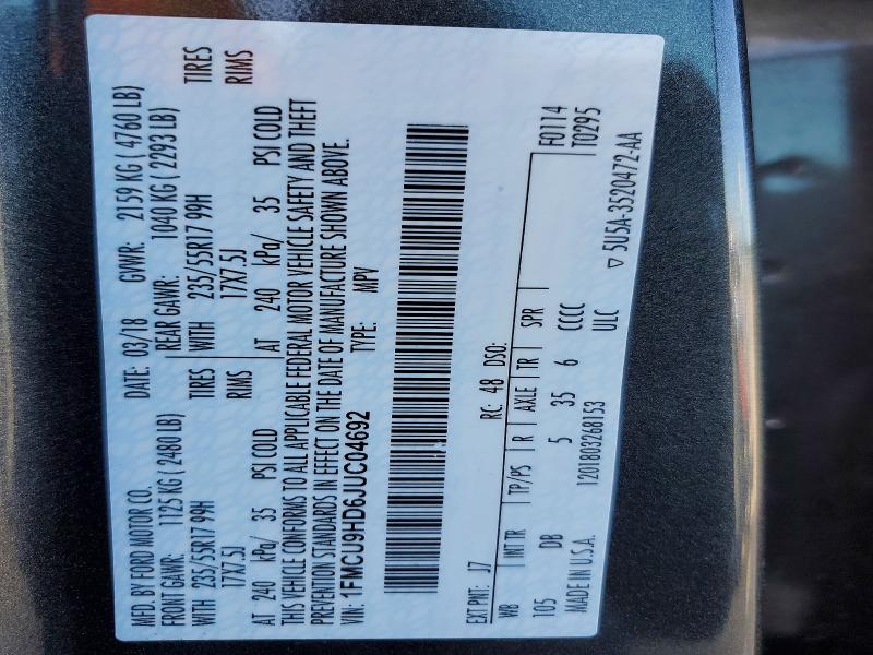Продажа на аукционе авто 2018 Ford Escape, vin: 1FMCU9HD6JUC04692, номер лота: 53873316