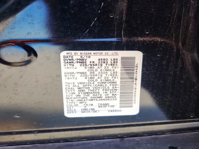 52076456 :رقم المزاد ، JN8AT2MT8JW486233 vin ، 2018 Nissan Rogue مزاد بيع