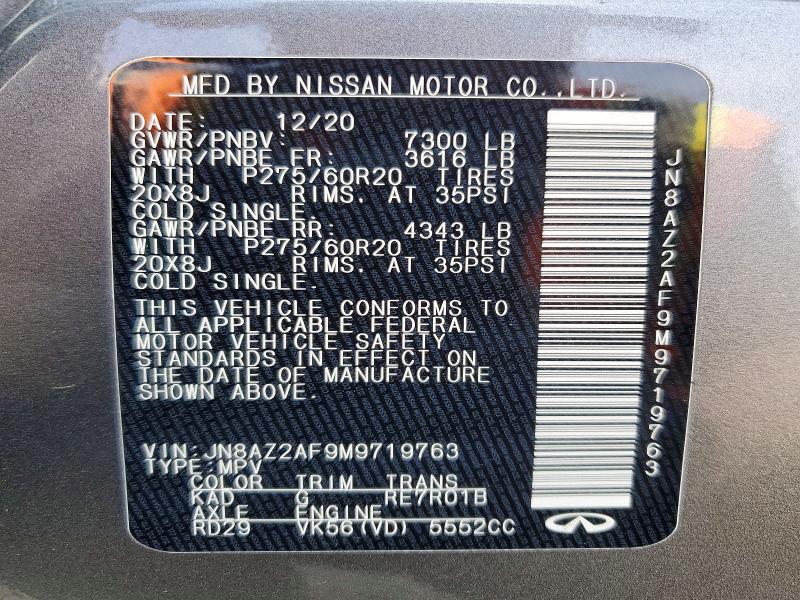 Aukcja sprzedaży 2021 Infiniti Qx80, vin: JN8AZ2AF9M9719763, numer aukcji: 51238226