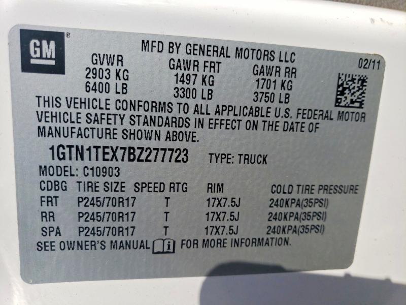 50895516 :رقم المزاد ، 1GTN1TEX7BZ277723 vin ، 2011 Gmc Sierra مزاد بيع