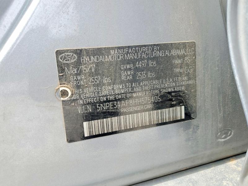 2017 Hyundai Sonata მანქანა იყიდება აუქციონზე, vin: 5NPE34AF8HH575405, აუქციონის ნომერი: 52169186