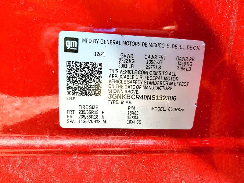 51594676 :رقم المزاد ، 3GNKBCR40NS132306 vin ، 2022 Chevrolet Blazer مزاد بيع