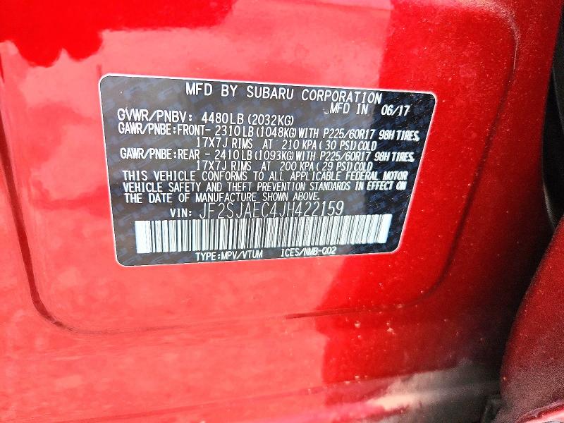 2018 Subaru Forester მანქანა იყიდება აუქციონზე, vin: JF2SJAEC4JH422159, აუქციონის ნომერი: 54442816