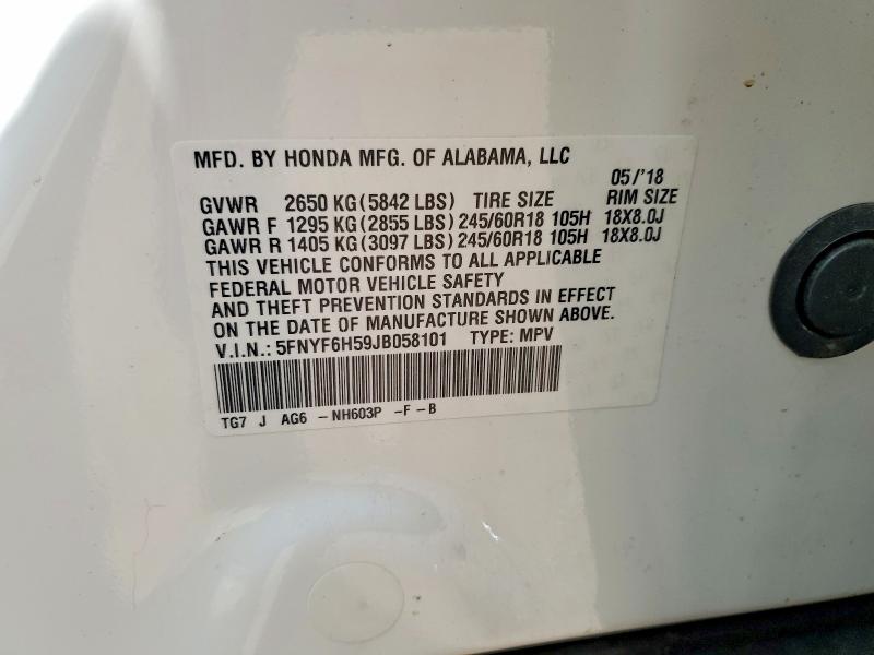 Продажа на аукционе авто 2018 Honda Pilot, vin: 5FNYF6H59JB058101, номер лота: 54292106