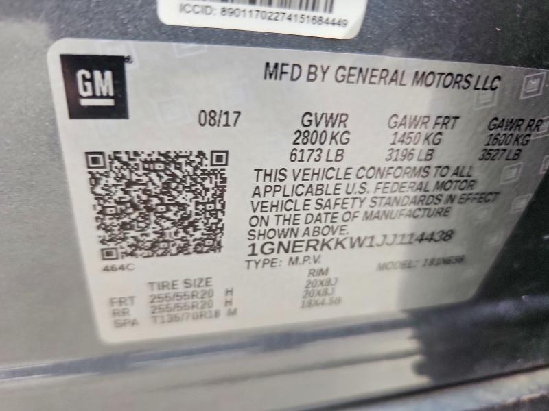 Продаж на аукціоні авто 2018 Chevrolet Traverse, vin: 1GNERKKW1JJ114438, номер лоту: 55428266