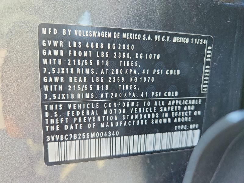 Aukcja sprzedaży 2025 Volkswagen Taos, vin: 3VV8C7B25SM004340, numer aukcji: 51369366