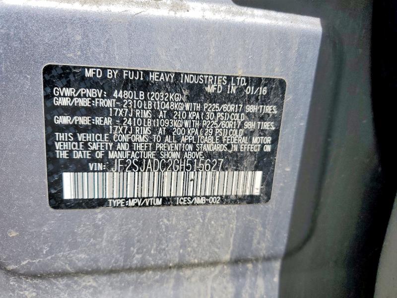 Продажа на аукционе авто 2016 Subaru Forester, vin: JF2SJADC2GH515627, номер лота: 52047486