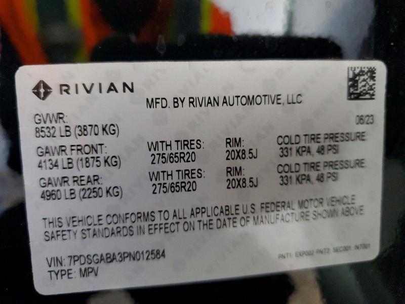 Продажа на аукционе авто 2023 Rivian R1s, vin: 7PDSGABA3PN012584, номер лота: 53233116