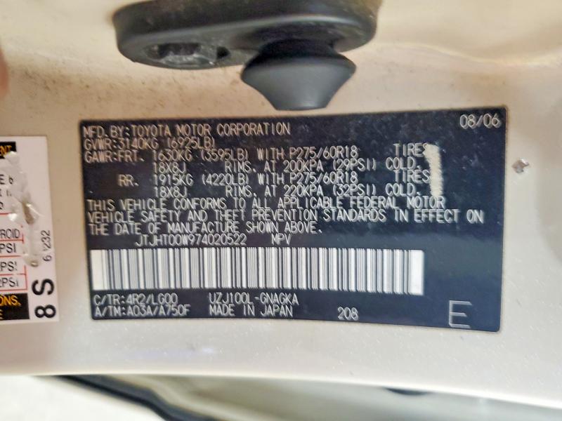 Aukcja sprzedaży 2007 Lexus Lx, vin: JTJHT00W974020522, numer aukcji: 54197086