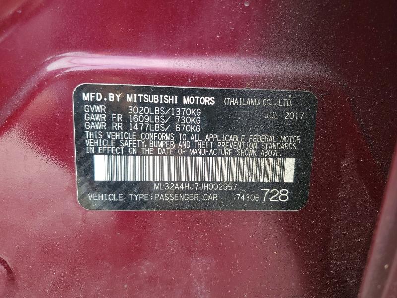 53875196 :رقم المزاد ، ML32A4HJ7JH002957 vin ، 2018 Mitsubishi Mirage مزاد بيع
