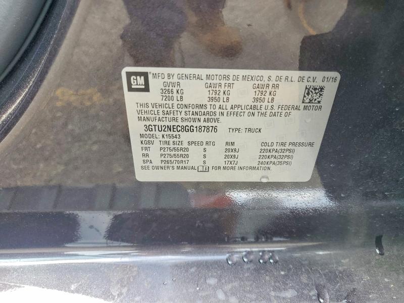 Продаж на аукціоні авто 2016 Gmc Sierra, vin: 3GTU2NEC8GG187876, номер лоту: 54487946
