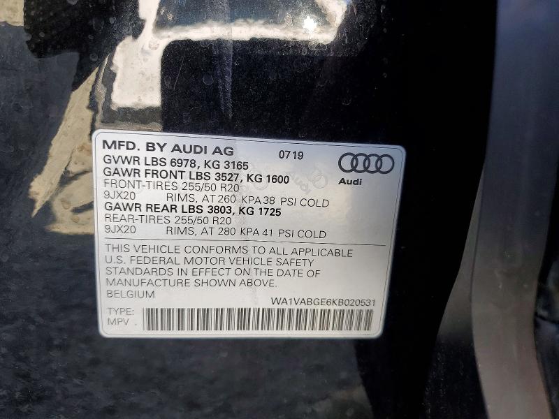 Продаж на аукціоні авто 2019 Audi E-tron, vin: WA1VABGE6KB020531, номер лоту: 53178406