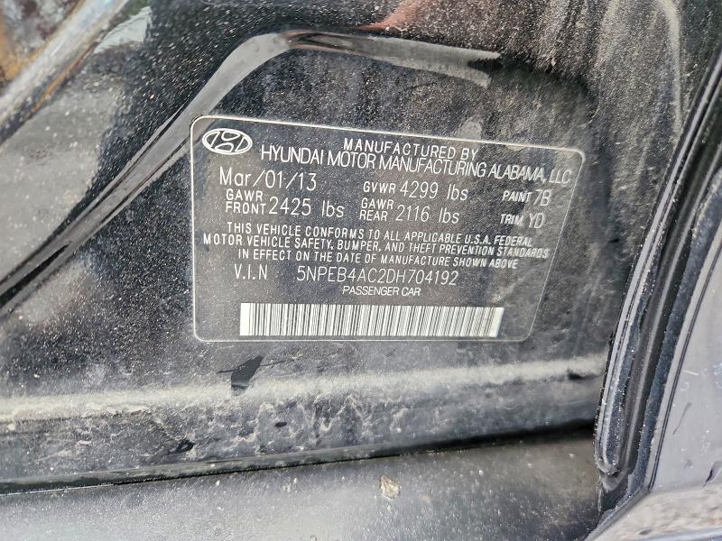 2013 Hyundai Sonata მანქანა იყიდება აუქციონზე, vin: 5NPEB4AC2DH704192, აუქციონის ნომერი: 52337126