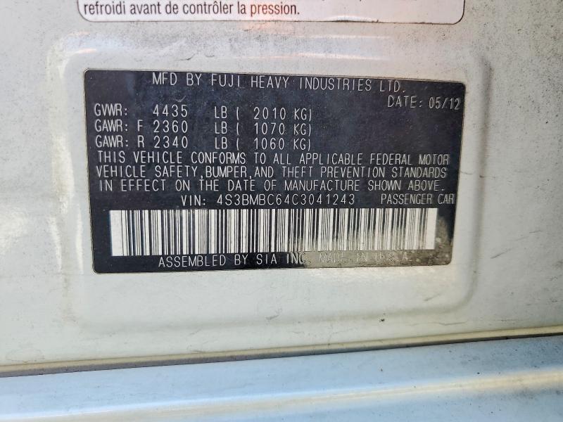 Aukcja sprzedaży 2012 Subaru Legacy, vin: 4S3BMBC64C3041243, numer aukcji: 53391486