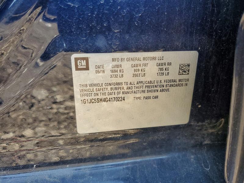 Продаж на аукціоні авто 2016 Chevrolet Sonic, vin: 1G1JC5SH4G4170224, номер лоту: 53626316