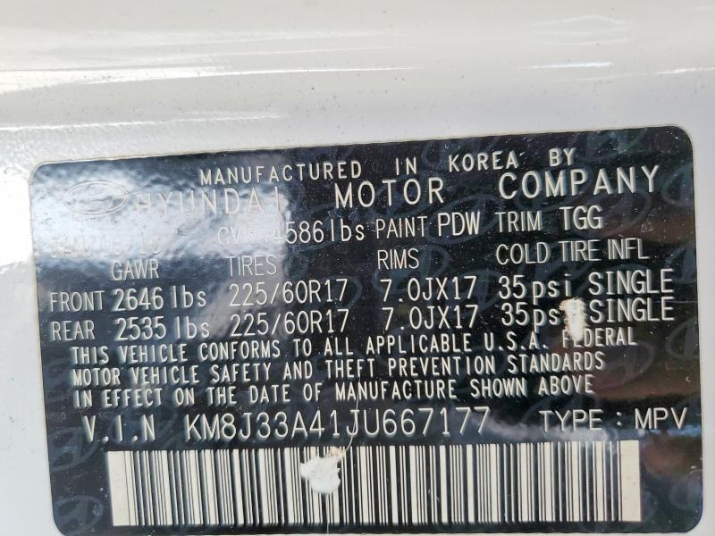 2018 Hyundai Tucson მანქანა იყიდება აუქციონზე, vin: KM8J33A41JU667177, აუქციონის ნომერი: 53739546