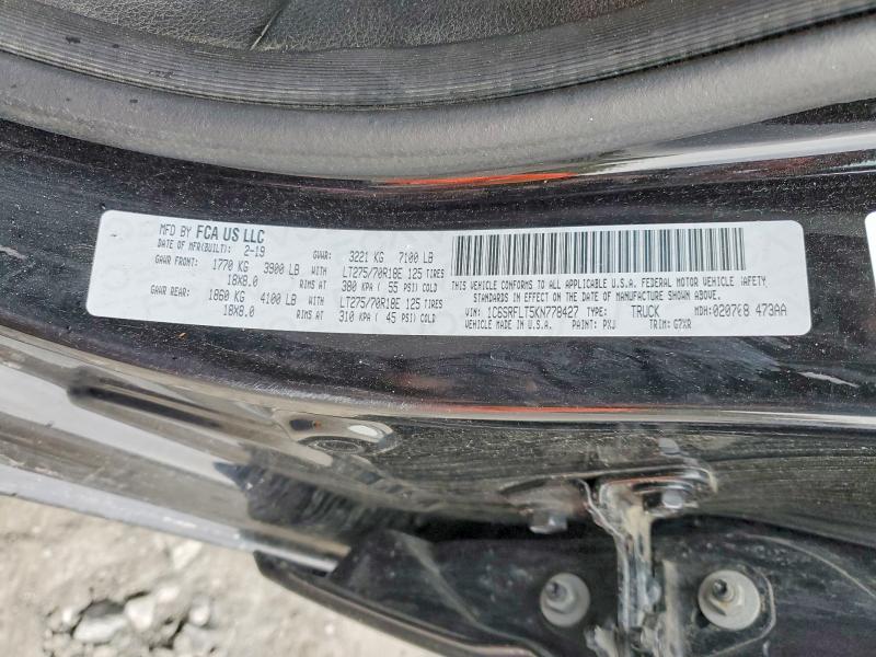 2019 Ram 1500 მანქანა იყიდება აუქციონზე, vin: 1C6SRFLT5KN778427, აუქციონის ნომერი: 52004566
